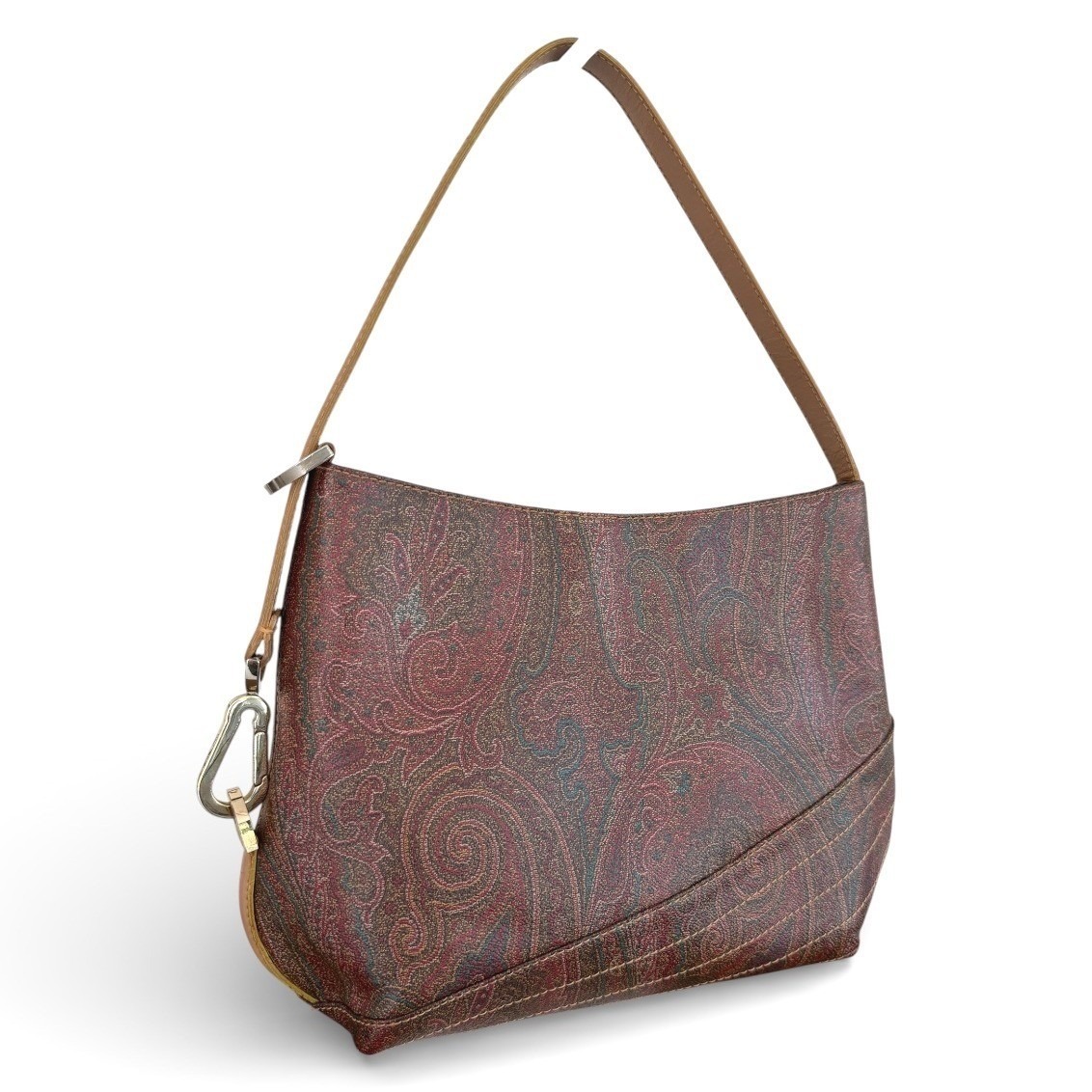 Etro Milano Paisley Leather Trim Shoulder Bag Double Hook Strap Italy